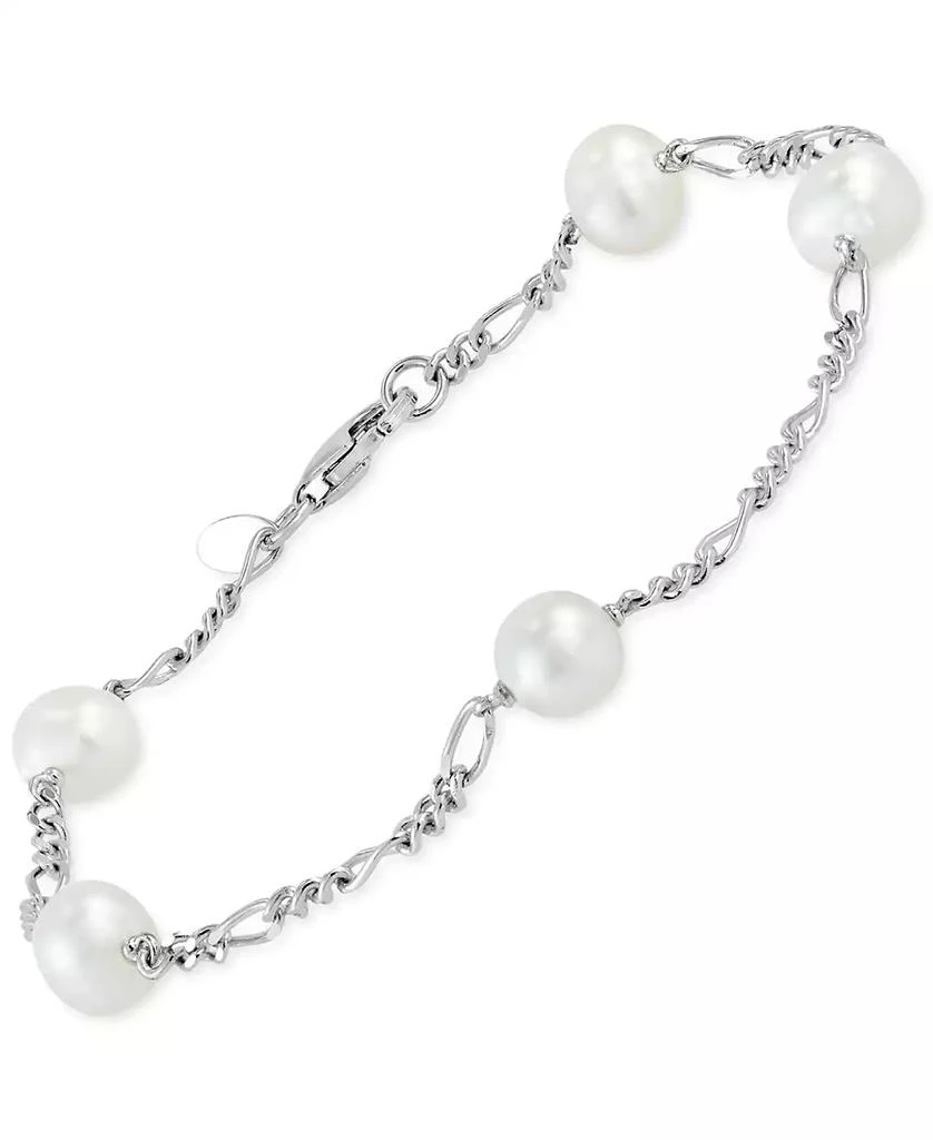 商品Macy's|Cultured Freshwater Potato Pearl (6 - 6-1/2mm) Station Figaro Link Bracelet in Sterling Silver,价格¥344,第3张图片详细描述