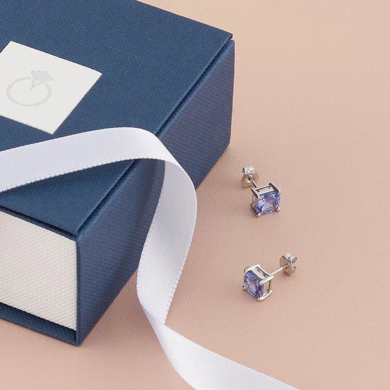 商品Peora|14 Karat White Gold Cushion Cut 2.00 Carats Tanzanite Stud Earrings,价格¥2986,第2张图片详细描述