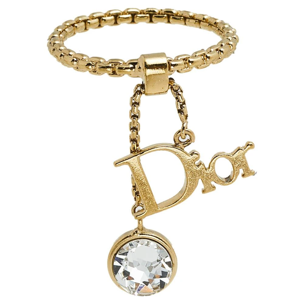 商品[二手商品] Dior|Dior Gold Tone Crystal & Logo Charms Ring Size EU 53,价格¥1338,第2张图片详细描述