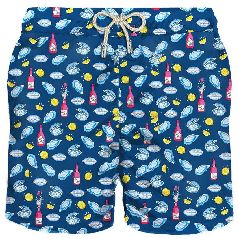 商品Mc2 Saint Barth|Man Light Fabric Swim Shorts With Oyster And Bollicine Print,价格¥1022,第1张图片