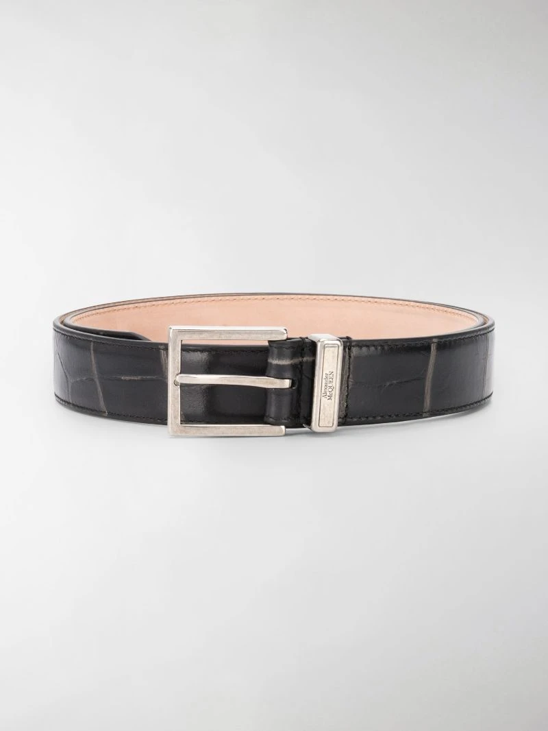 商品Alexander McQueen|ALEXANDER MCQUEEN 亚历山大·麦昆 男士黑色小牛皮腰带 625540-1XM0Y-1000,价格¥1277,第1张图片