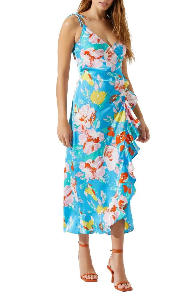 商品ASTR|Floral Satin Wrap Dress,价格¥218,第3张图片详细描述