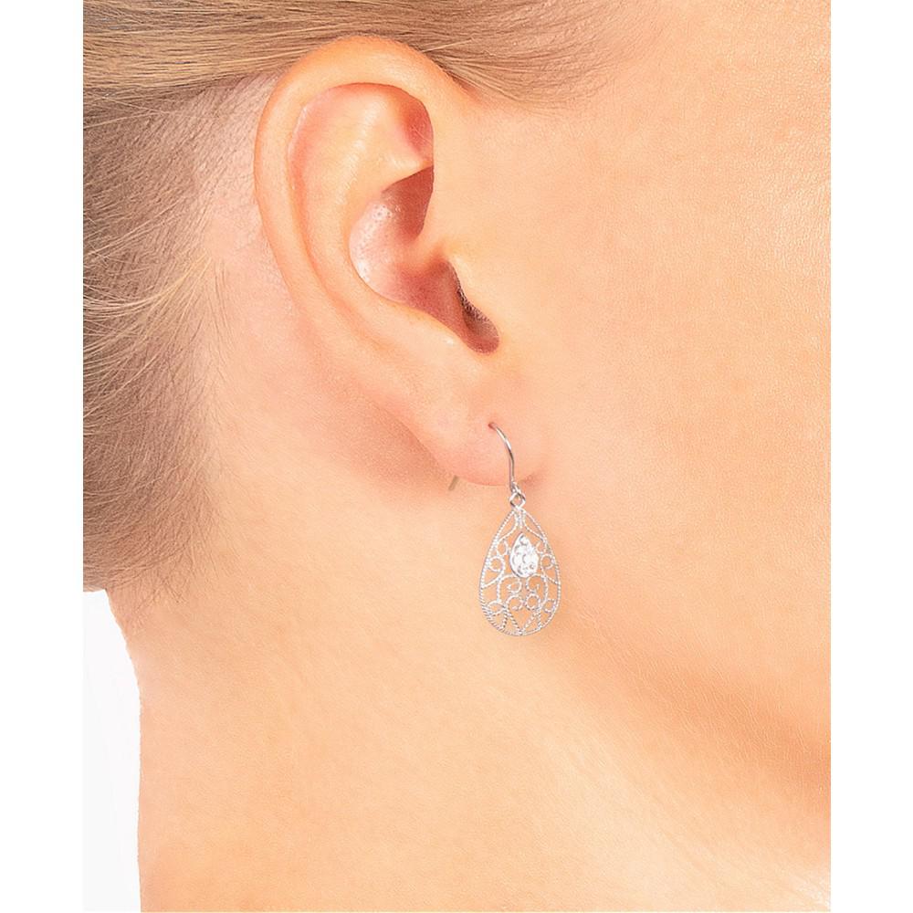 Crystal (0.16 ct.t.w) Filigree Tear Drop Earrings in Sterling Silver商品第2张图片规格展示