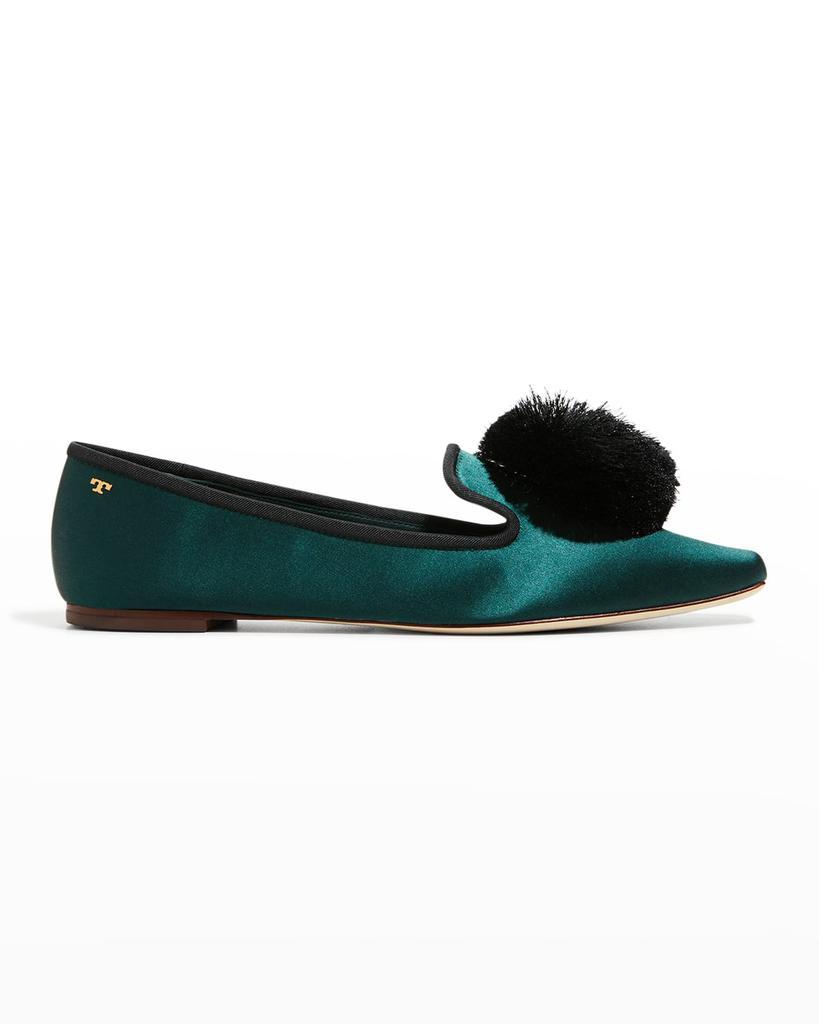 商品Tory Burch|Pom Pom Satin Smoking Slippers,价格¥2411,第1张图片