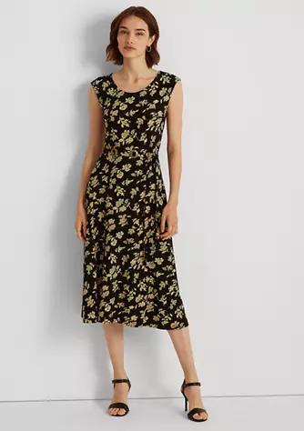 Floral Belted Jersey Cap Sleeve Dress商品第1张图片规格展示