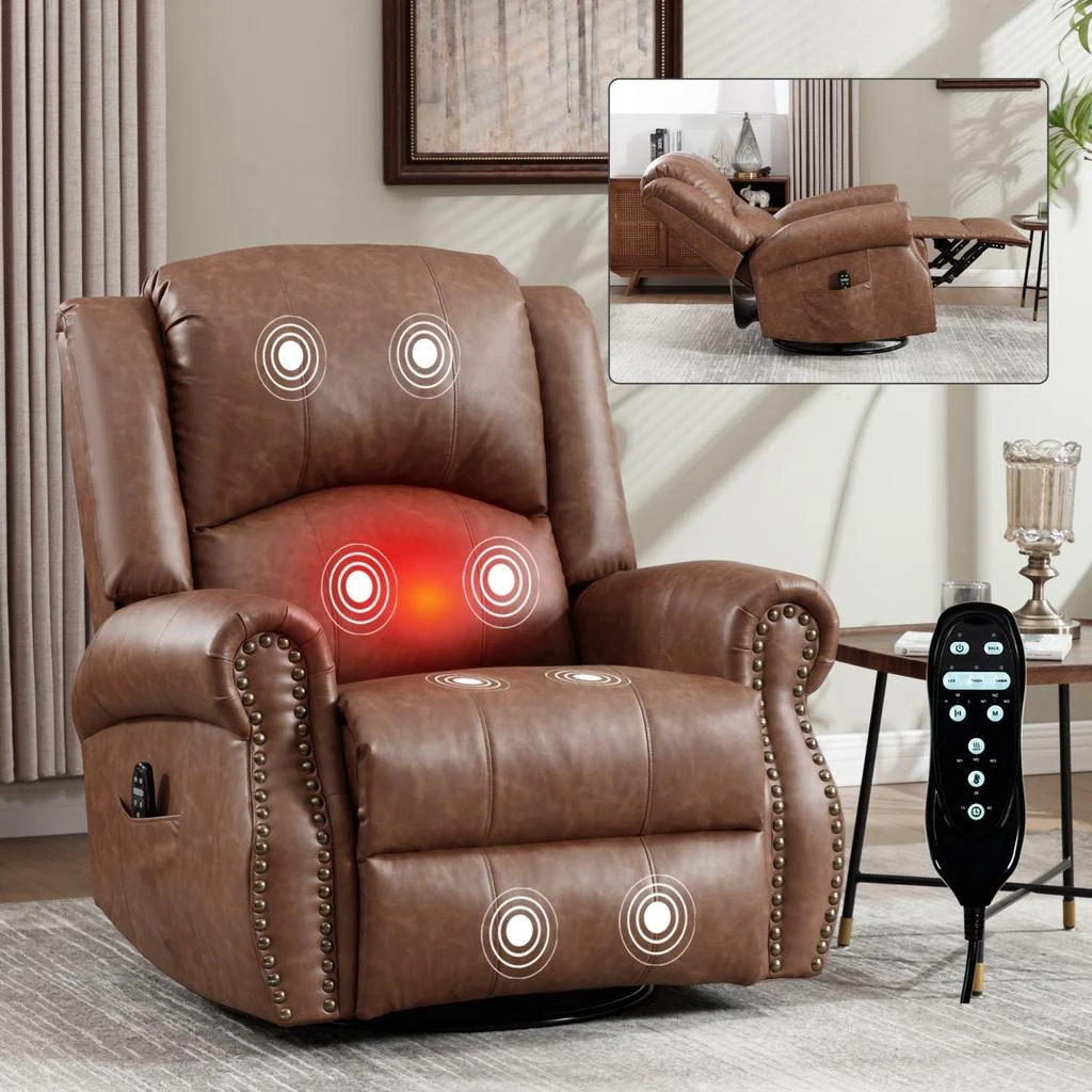 商品Streamdale Furniture|Streamdale Heat Massage Rocker Recliner Chair, Swivel Fabric, Yellow,价格¥4501,第2张图片详细描述