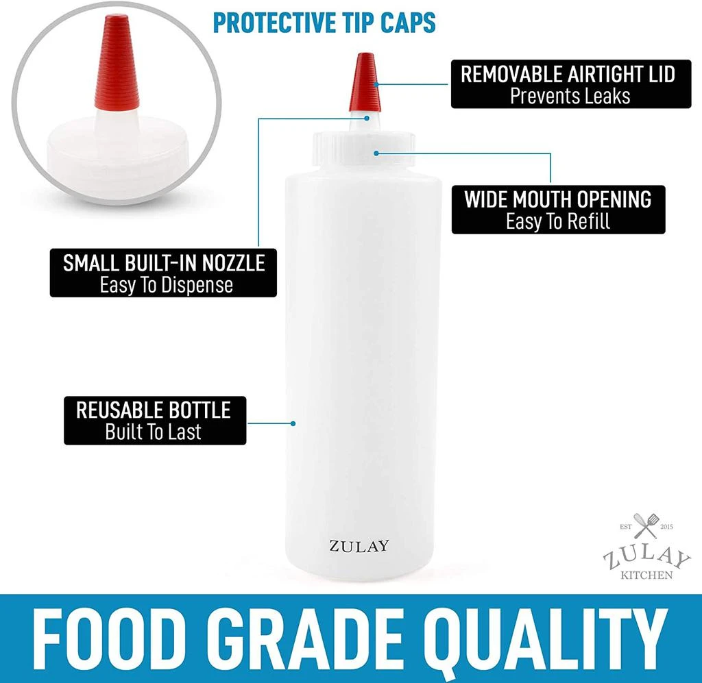 商品Zulay Kitchen|Plastic Condiment Squeeze Bottle with Caps 17 oz,价格¥127,第2张图片详细描述