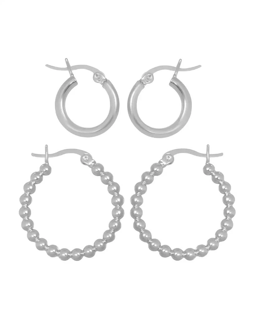 商品Essentials|And Now This 2-Pc. Set Polished Small Hoop & Beaded Hoop Earrings in Gold-Plate or Silver Plate,价格¥341,第1张图片