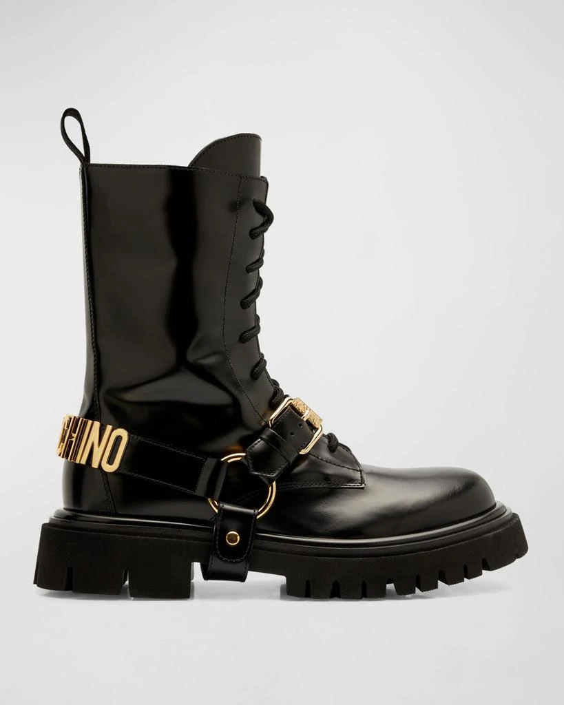 商品Moschino|Men's Lug Sole Leather Combat Boots,价格¥5641,第1张图片