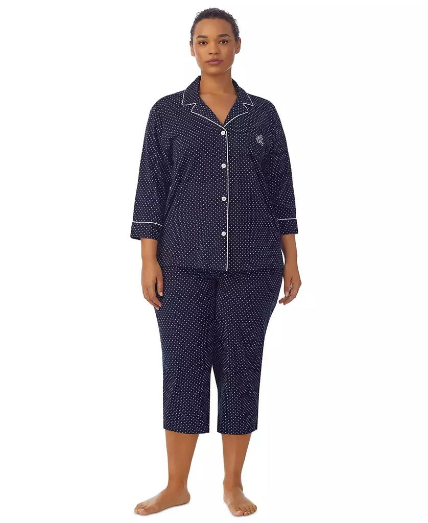 商品Ralph Lauren|Plus Size Button-Front Top and Pants Pajama Set,价格¥541,第1张图片