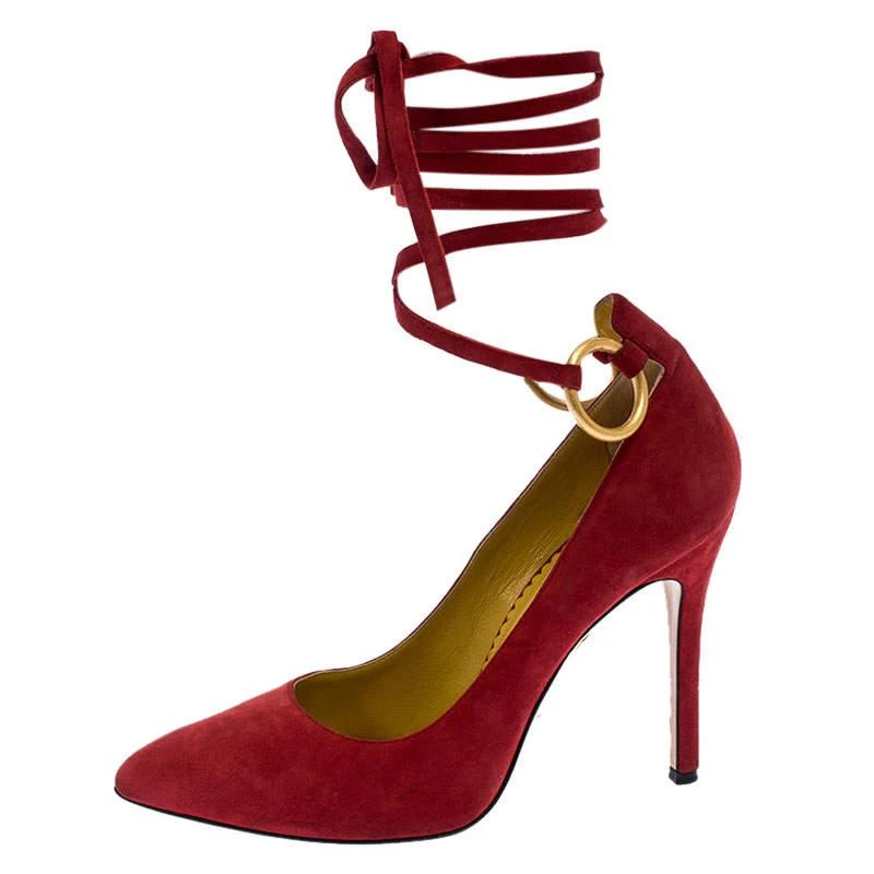 商品[二手商品] Charlotte Olympia|Charlotte Olympia Red Suede Sabine Wrap Pumps Size 36,价格¥1524,第2张图片详细描述