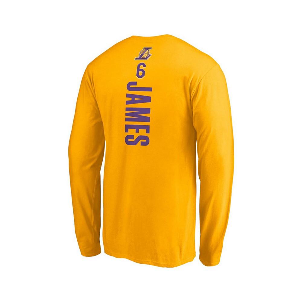Men's LeBron James Gold Los Angeles Lakers Playmaker Name Number Long Sleeve T-shirt商品第4张图片规格展示