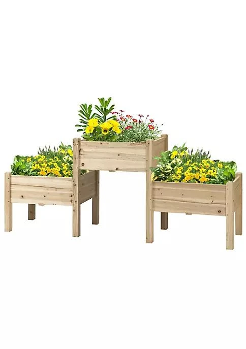 商品Outsunny|73 X 18 X 32 3 Tier Raised Garden Bed W  Three Elevated Planter Box Freestanding Wooden Plant Stand For Vegetables Herb And Flowers Natural,价格¥1379,第1张图片