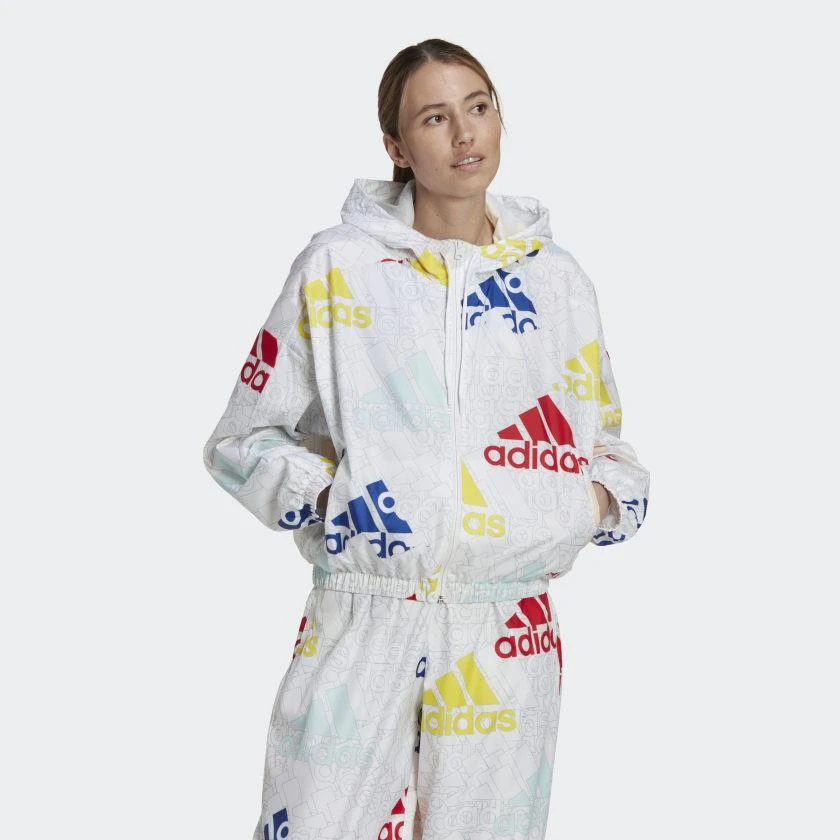 商品Adidas|Women's adidas Essentials Multi-Colored Logo Loose Fit Windbreaker,价格¥314,第2张图片详细描述