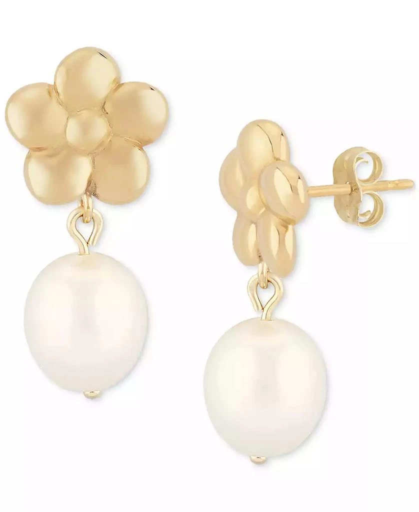 商品Macy's|White Pearl (10mm) Flower Drop Earrings in 14k Yellow Gold,价格¥2099,第1张图片