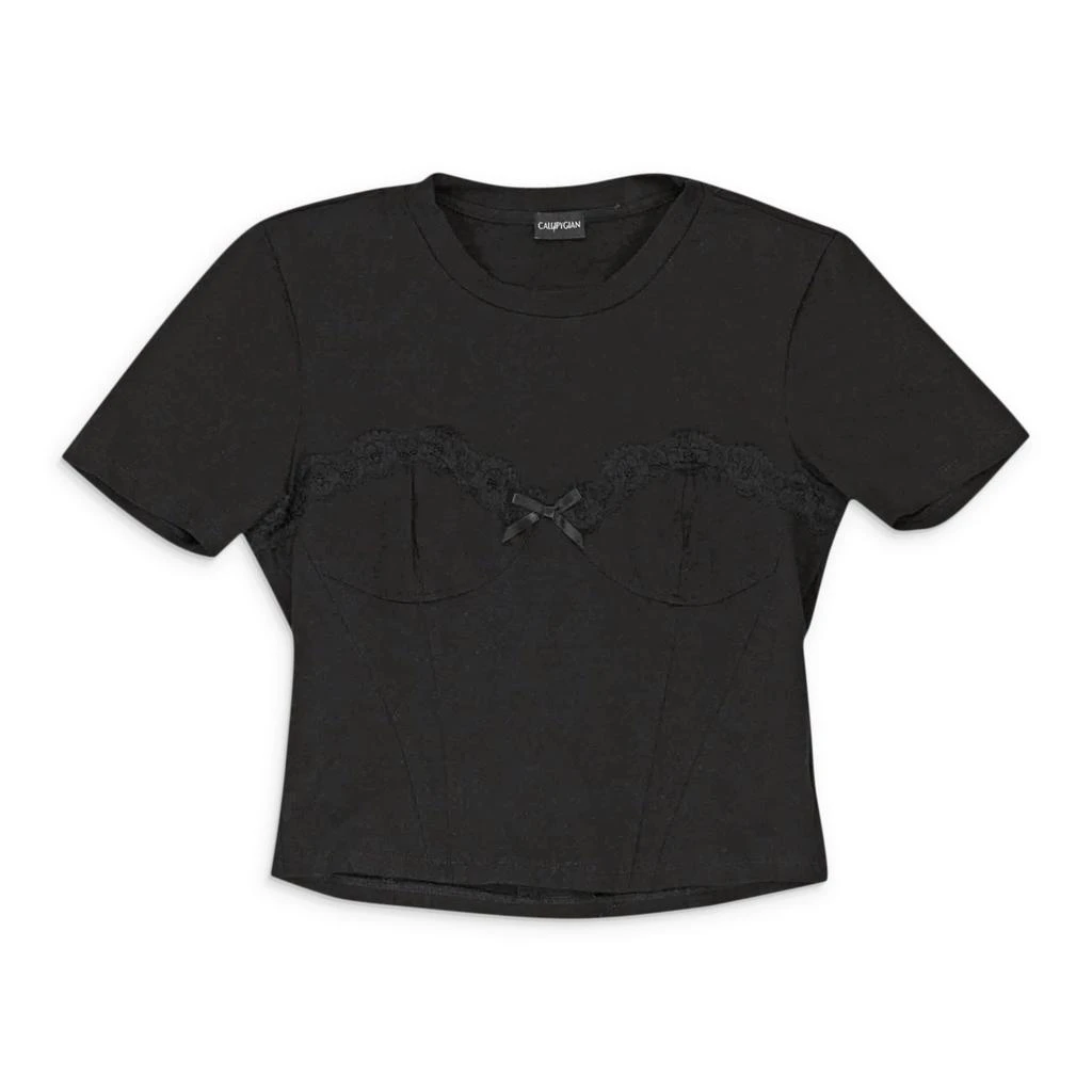 商品Callipygian|CALLIPYGIAN LACE TRIM BUSTIER BLACK T-SHIRT,价格¥196,第1张图片详细描述
