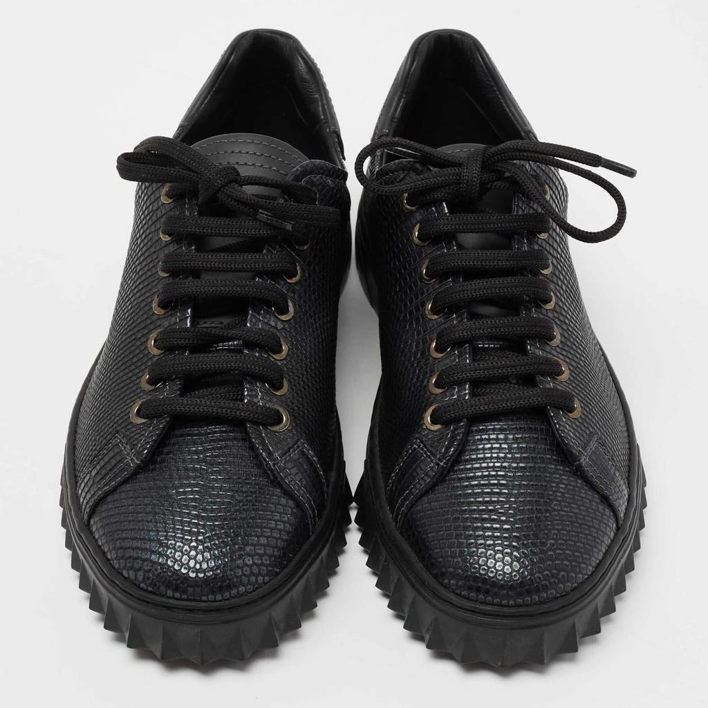 商品[二手商品] Salvatore Ferragamo|Salvatore Ferragamo Black Lizard Embossed Leather Cube Low Top Sneakers Size 40,价格¥1535,第3张图片详细描述