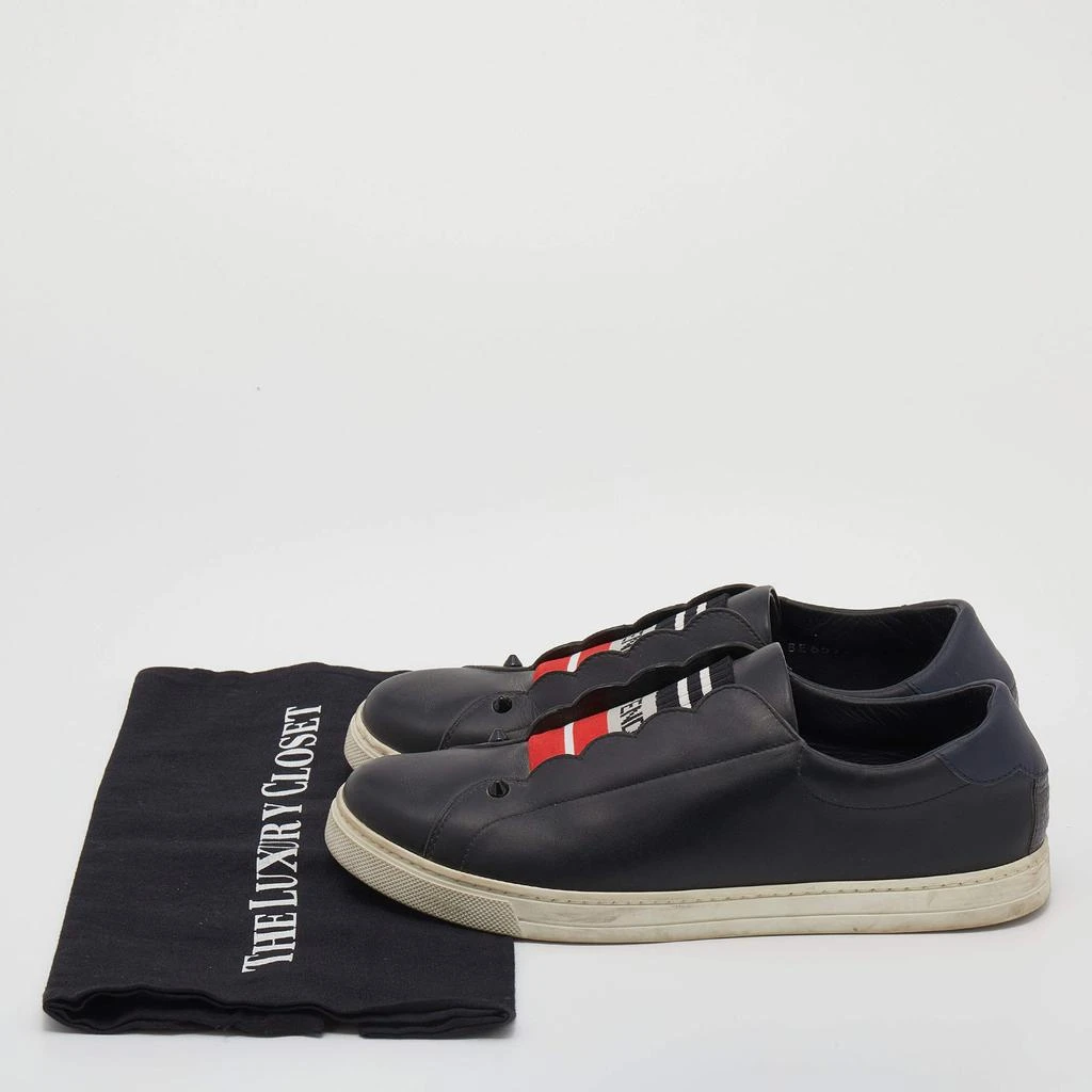 Fendi Black Leather And Logo Knit Fabric Scallop Detail Slip On Sneakers Size 40 商品