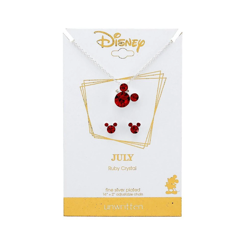 商品Disney|Silver Plated Crystal Birthstone Mickey Mouse Earring and Necklace Set, 16"+2" Extender,价格¥252,第2张图片详细描述