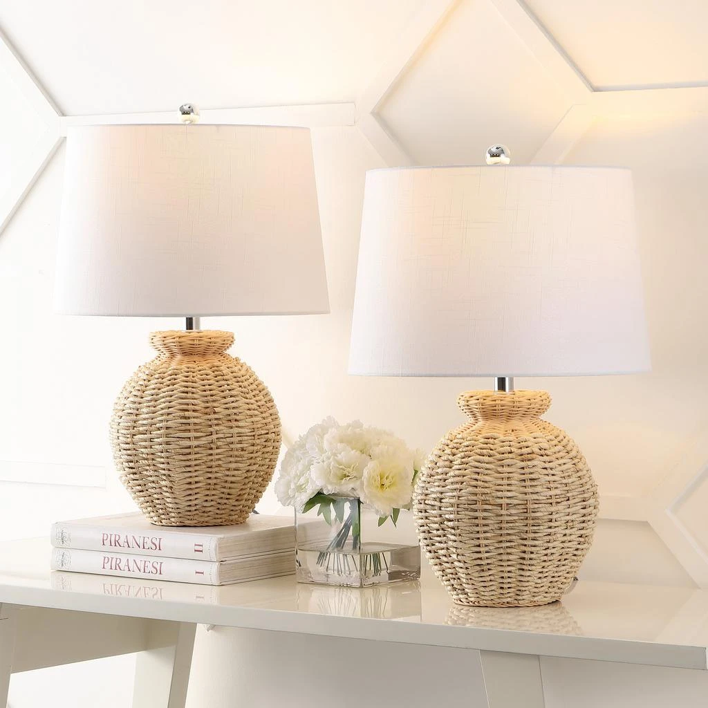 商品JONATHAN Y|Nora 22" Rustic Coastal Rattan Globe LED Table Lamps, Brown (Set of 2),价格¥1946,第1张图片