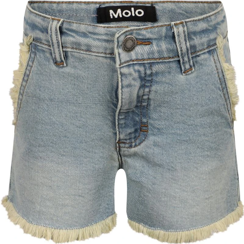 商品MOLO|Fringe trimming washed effect denim shorts in blue,价格¥667,第1张图片