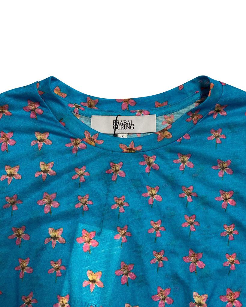 Prabal Gurung Floral Print Top in Turquoise Polyester商品第3张图片规格展示