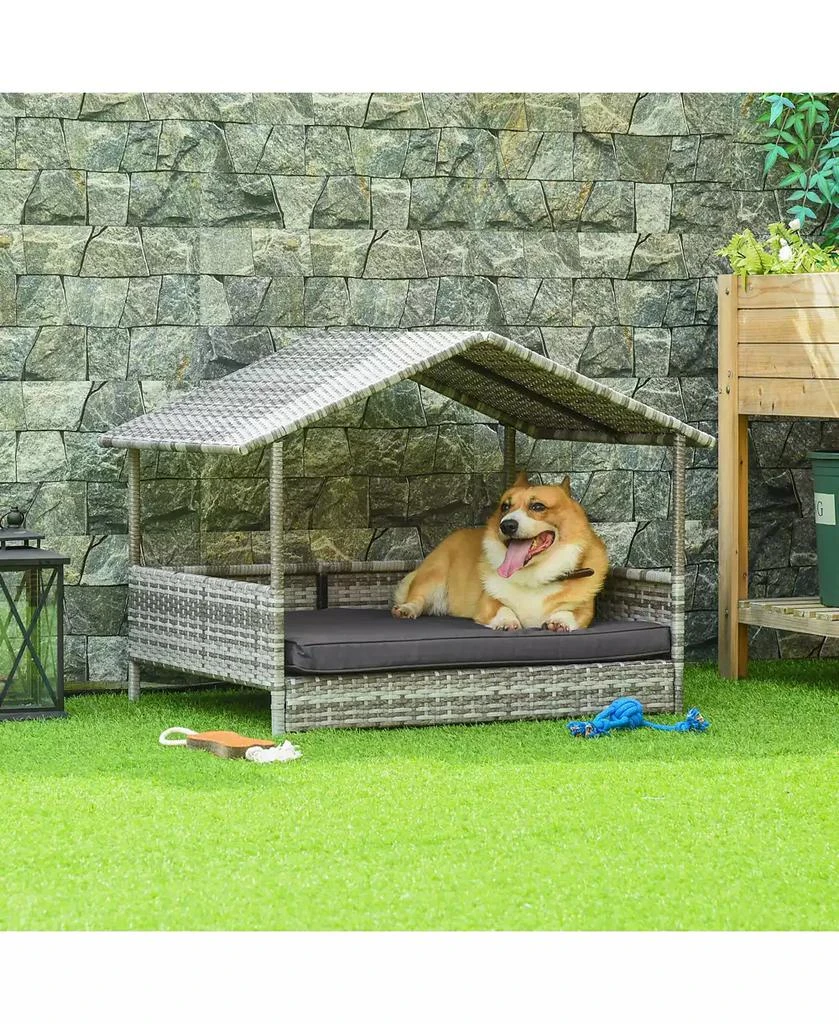 商品PawHut|Elevated Wicker Dog House, Raised Rattan Pet Bed Cabana Canopy, Grey,价格¥693,第3张图片详细描述