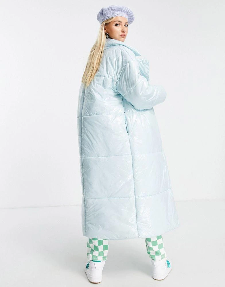 商品COLLUSION|COLLUSION polyester longline puffer coat in high shine blue - LILAC,价格¥319,第3张图片详细描述