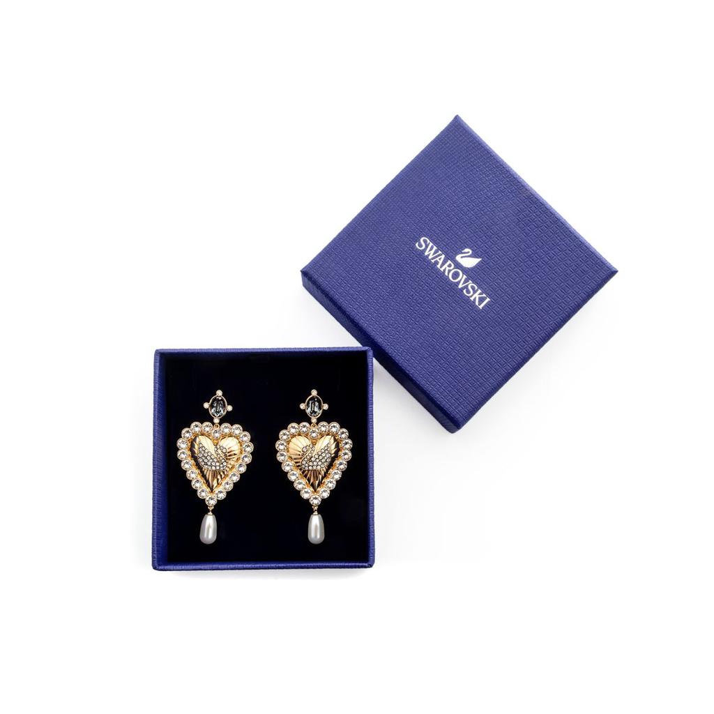 Swarovski Vintage Swan Gold Tone Dark Multi Colored Crystal Drop Earrings 5489221商品第2张图片规格展示