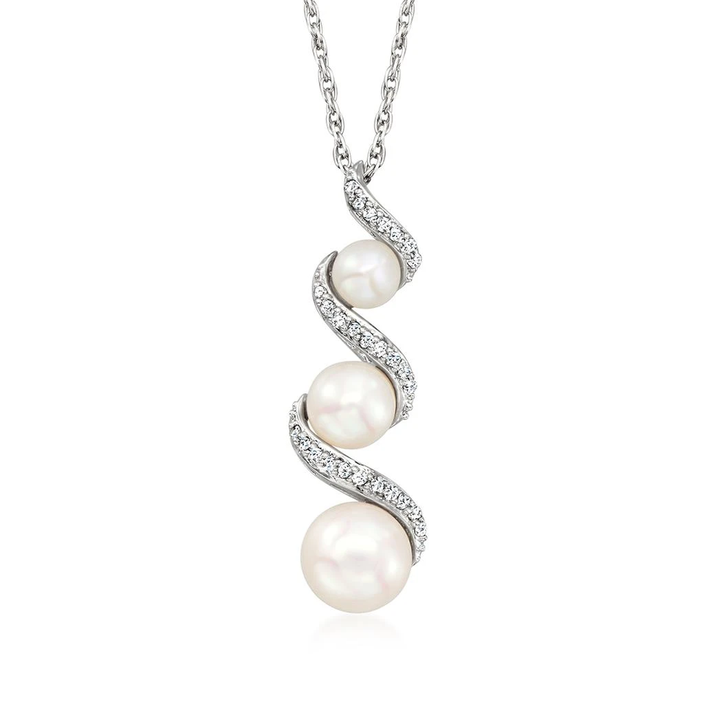 商品Ross-Simons|3.5-6.5mm Cultured Pearl and . Diamond Spiral Pendant Necklace in Sterling Silver,价格¥947,第1张图片