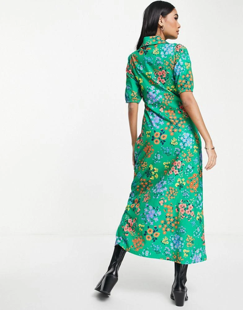 商品ASOS|ASOS DESIGN ultimate midi tea dress with collar in green floral print,价格¥159,第2张图片详细描述