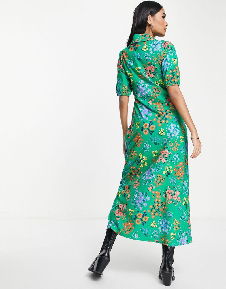 商品ASOS|ASOS DESIGN ultimate midi tea dress with collar in green floral print,价格¥190,第4张图片详细描述