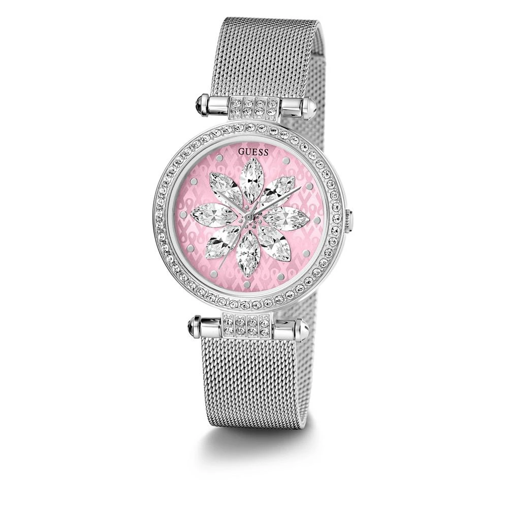 商品GUESS|Women's Glitz Silver-tone Stainless Steel Mesh Watch 32mm,价格¥711,第2张图片详细描述