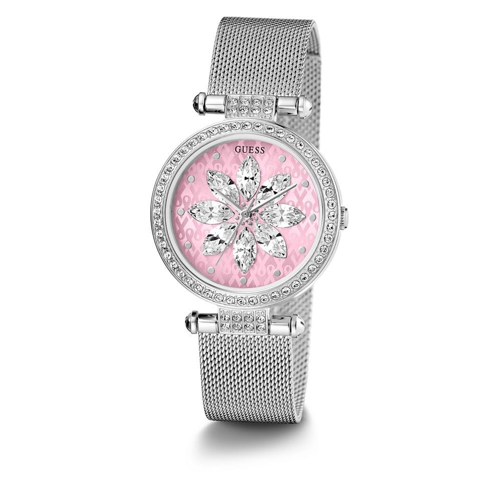 商品GUESS|Women's Glitz Silver-tone Stainless Steel Mesh Watch 32mm,价格¥1014,第4张图片详细描述