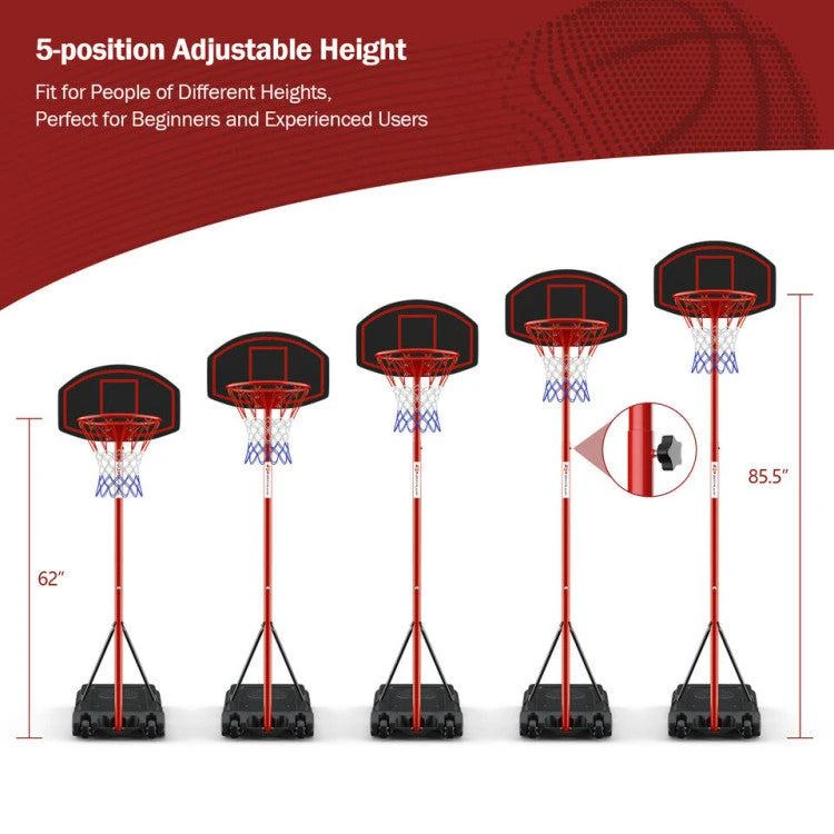 商品Hivvago|Adjustable Basketball Hoop System Stand Portable with 2 Wheels Fillable Base-Black & Red,�价格¥904,第5张图片详细描述