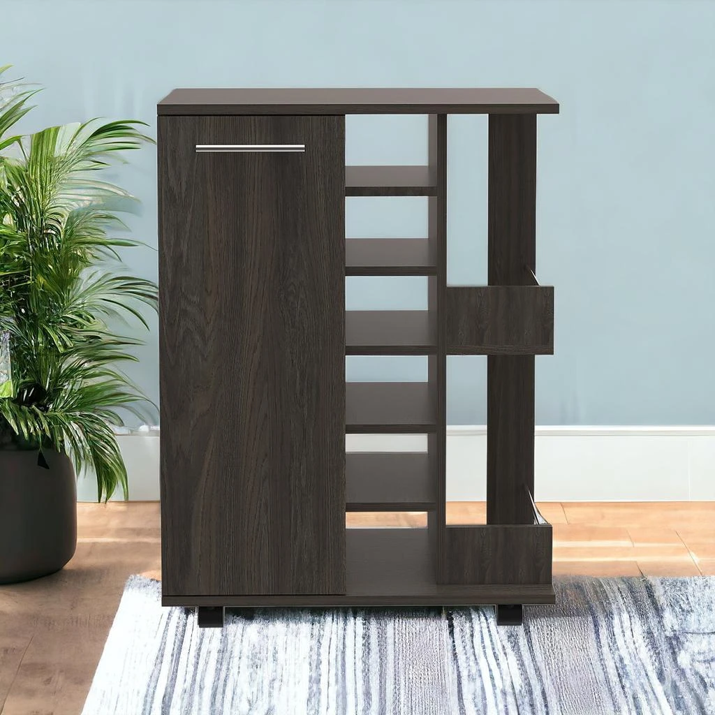 商品Homezia|Espresso Rolling Bar Cart With Wine Storage,价格¥1525,第4张图片详细描述