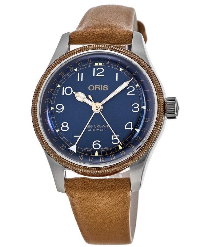 商品Oris|Oris Big Crown Pointer Date Blue Dial Brown Leather Strap Unisex Watch 01 754 7749 4365-07 5 17 66,价格¥9796,第1张图片