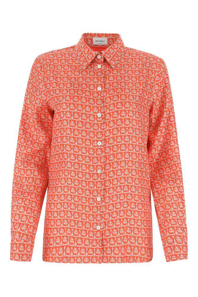 商品Salvatore Ferragamo|Salvatore Ferragamo All-Over Gancini Printed Buttoned Shirt,价格¥4632,第1张图片