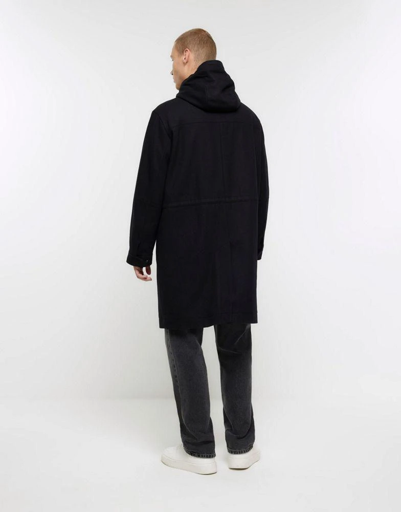 商品River Island|River Island Regular fit wool blend parka coat in black,价格¥1166,第3张图片详细描述