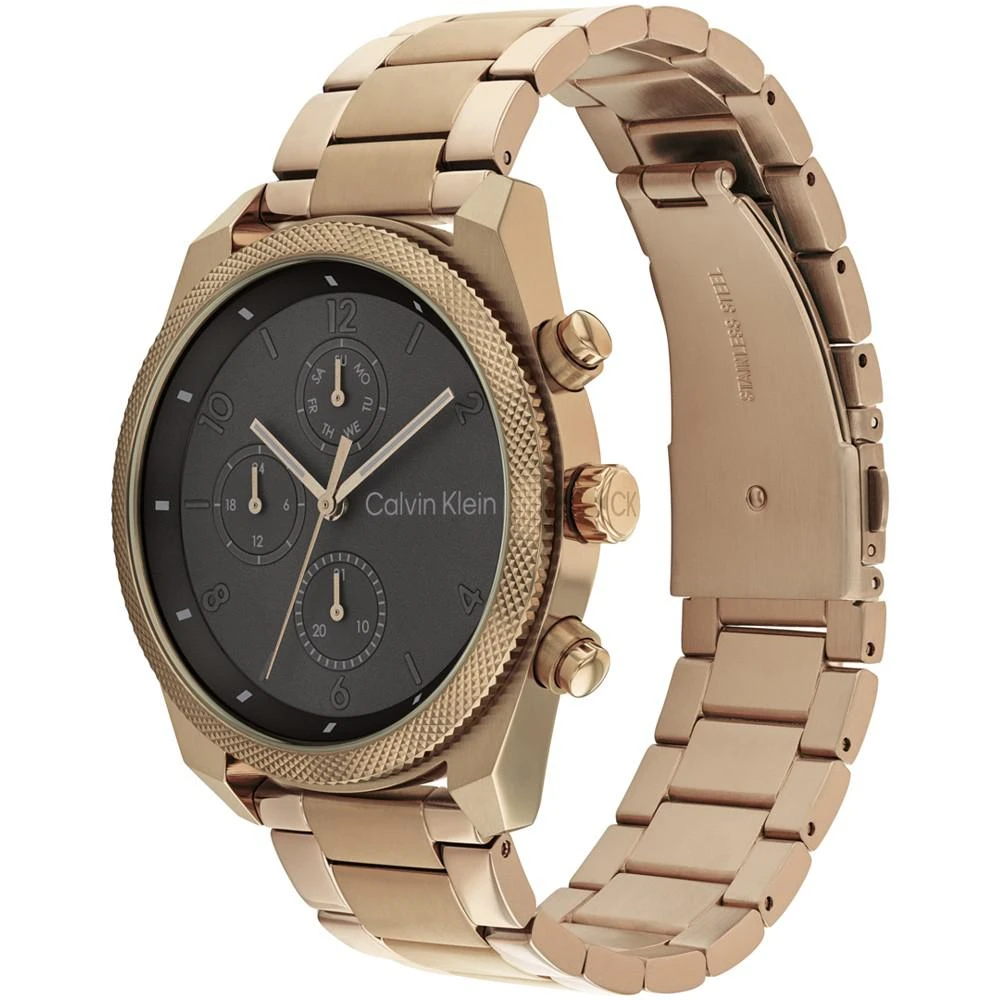 商品Calvin Klein|Men's Multifunction Beige Gold-Tone Stainless Steel Bracelet Watch 44mm,价格¥1657,第2张图片详细描述