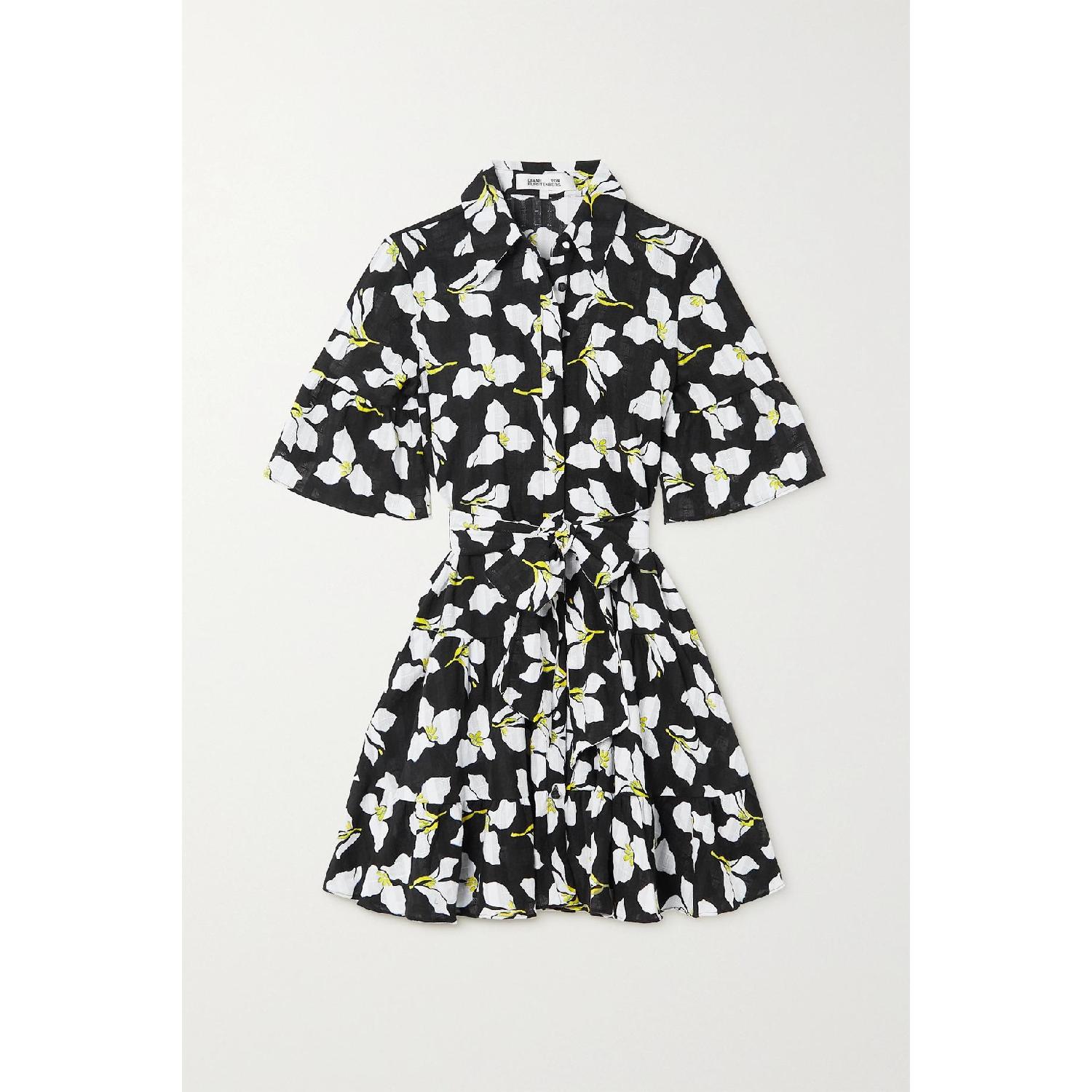 包邮包税【预售7天发货】 DIANE VON FURSTENBERG 23秋冬 女士 连衣裙 Beata 配腰带荷叶边花卉印花纯棉薄纱迷你连衣裙 1647597303930866 DVFDS1R007GFLBK 商品第1张图片规格展示