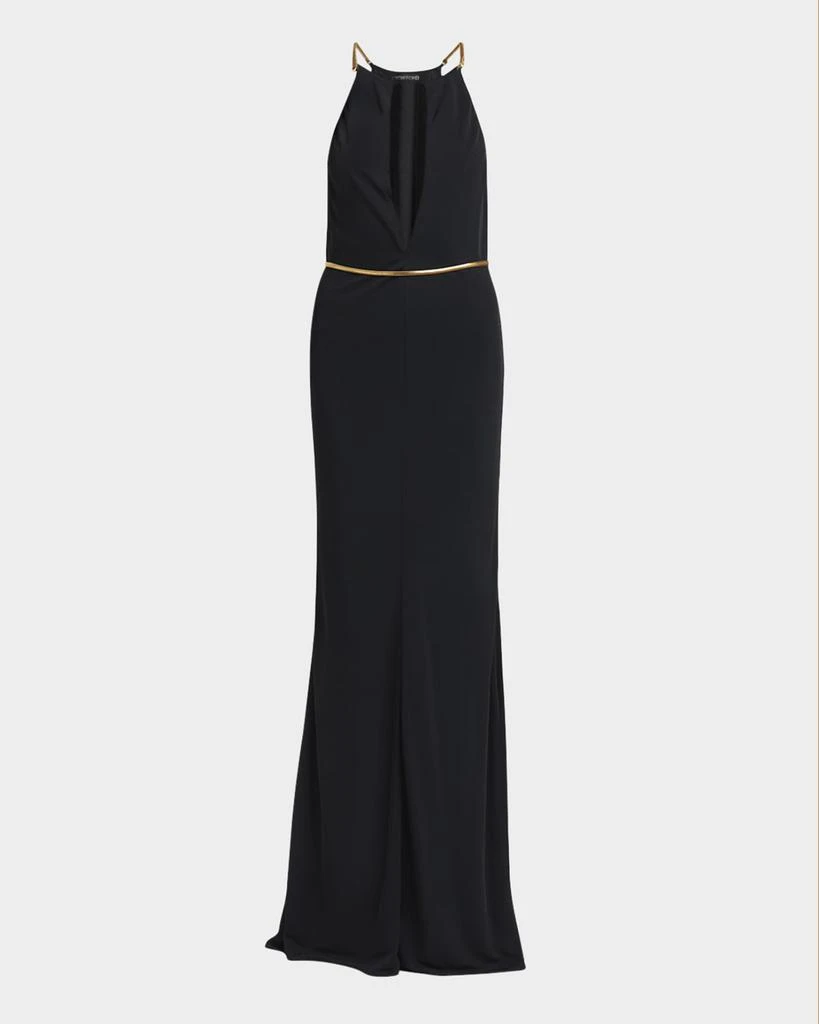 商品Tom Ford|Chain Cutout Sable Jersey Halter Evening Dress,价格¥23007,第1张图片