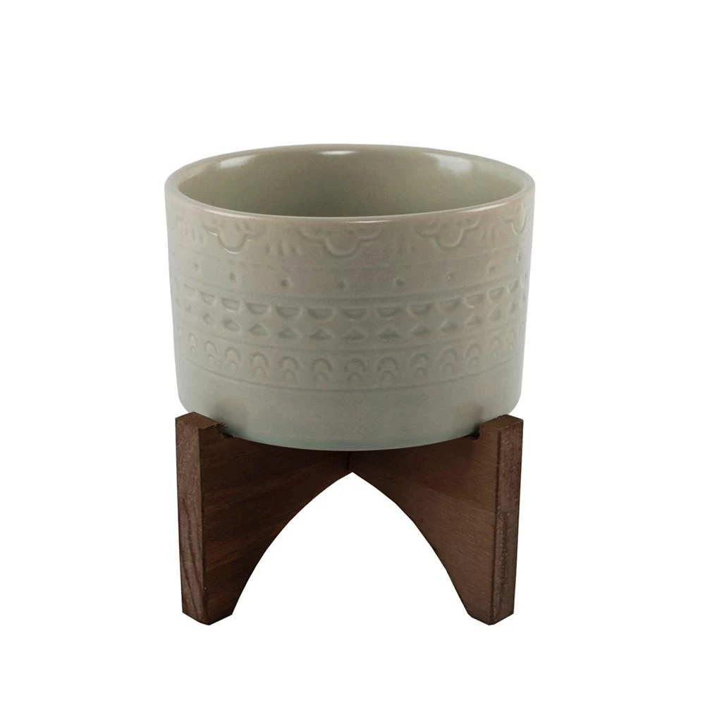 商品Flora Bunda|Mayan Ceramic Planter on Wood Stand, 6.25",价格¥389,第1张图片