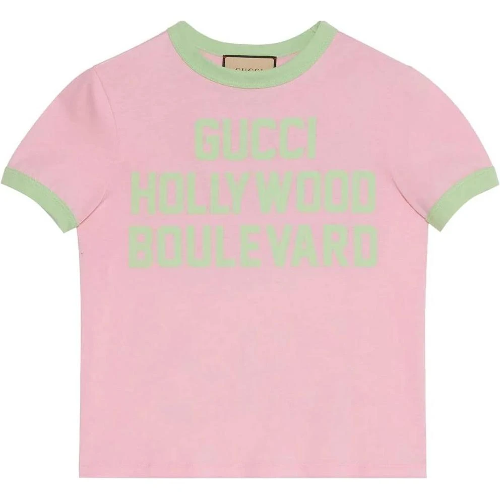 商品[国内直发] Gucci|古驰 植绒标语Logo短袖T恤 女款 粉色,价格¥2032,第5张图片详细描述