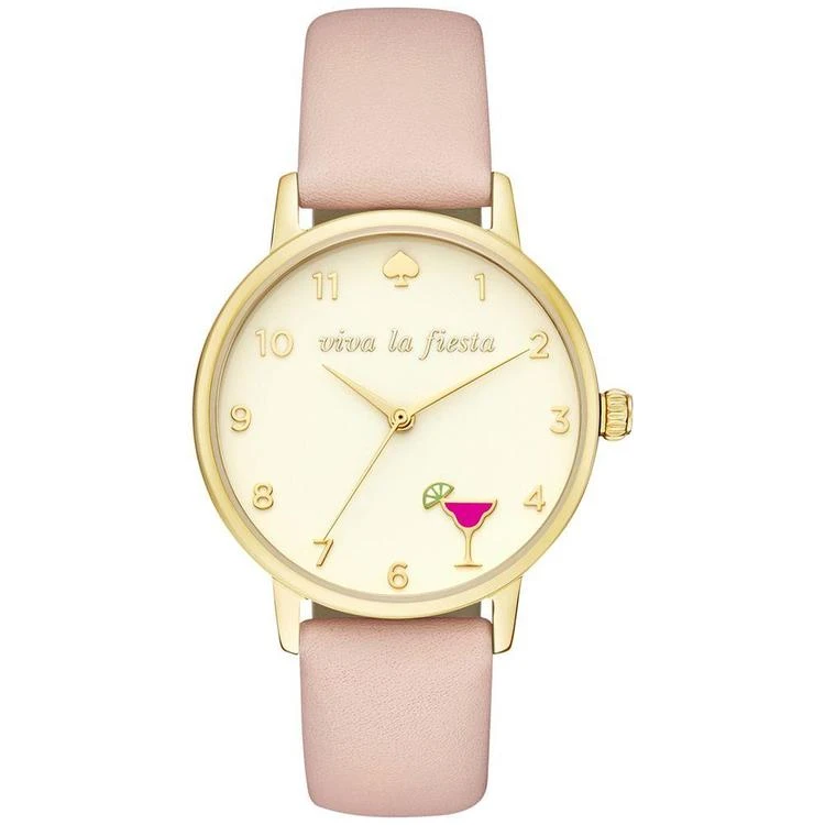 商品Kate Spade|Women's Metro Pink Leather Strap Watch 34mm KSW1310,价格¥584,第1张图片