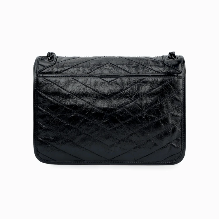 商品[国内直发] Yves Saint Laurent|圣罗兰 YSL Niki 黑链黑标Logo复古褶皱 牛皮革 流浪包斜挎单肩包 中号 女款 黑色,价格¥20634,第7张图片详细描述