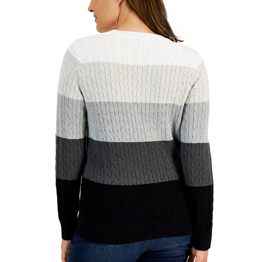 Women's Cable Crewneck Gemma Stripe Sweater, Created for Macy's商品第2张图片规格展示