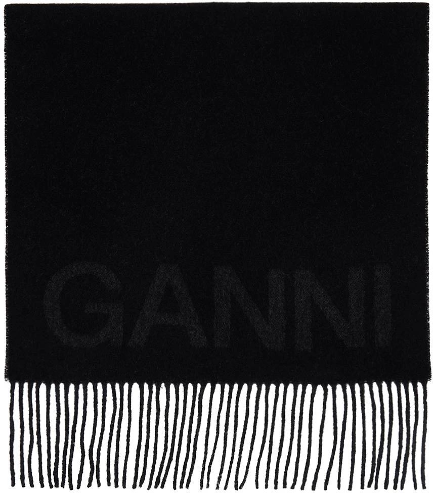 商品Ganni|Black Fringe Logo Scarf,价格¥1113,第1张图片