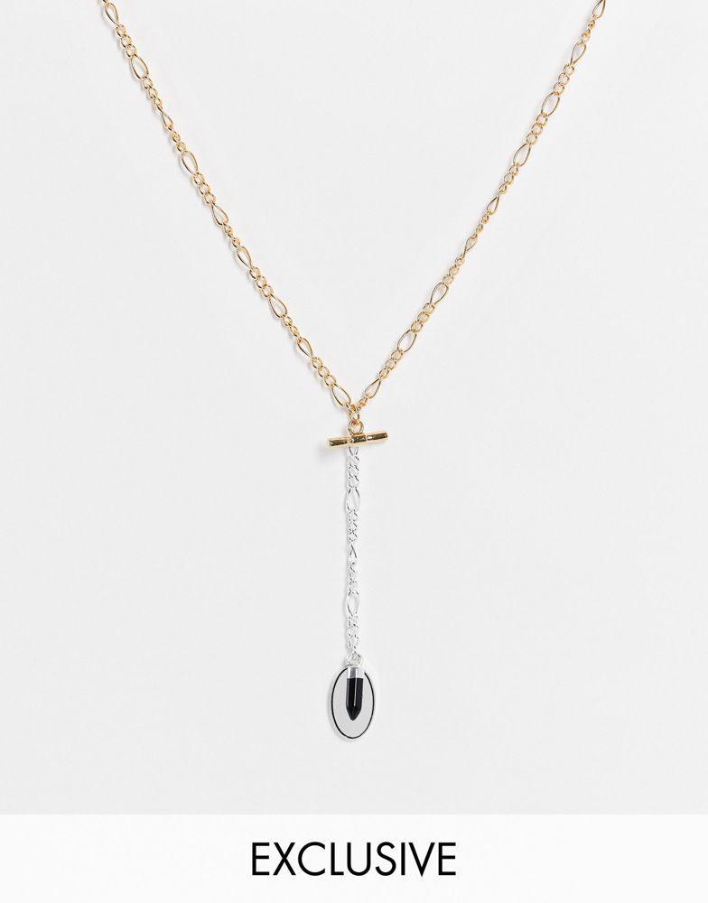 商品Reclaimed Vintage|Reclaimed vintage inspired unisex t bar necklace with stone charm in mixed metal,价格¥66,第1张图片