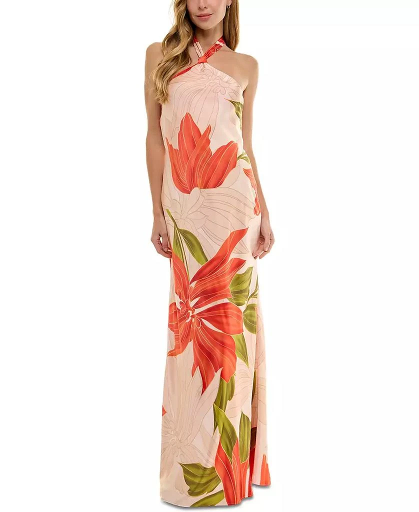 商品SENI & CADE|Juniors' Printed Halter-Neck Satin Long Dress,价格¥660,第1张图片